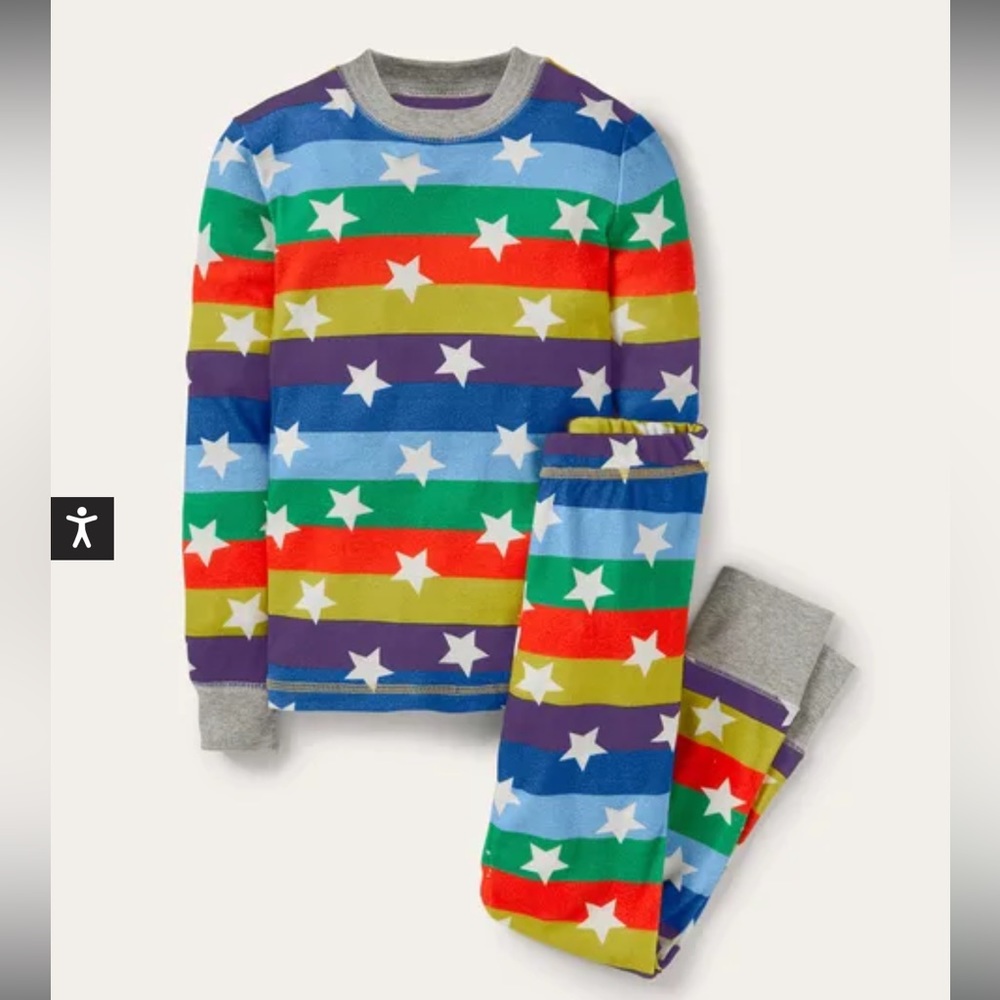 Mini Boden Snug Glow-in-the-dark cotton Pajamas Set Rainbow Stars Striped 12Y